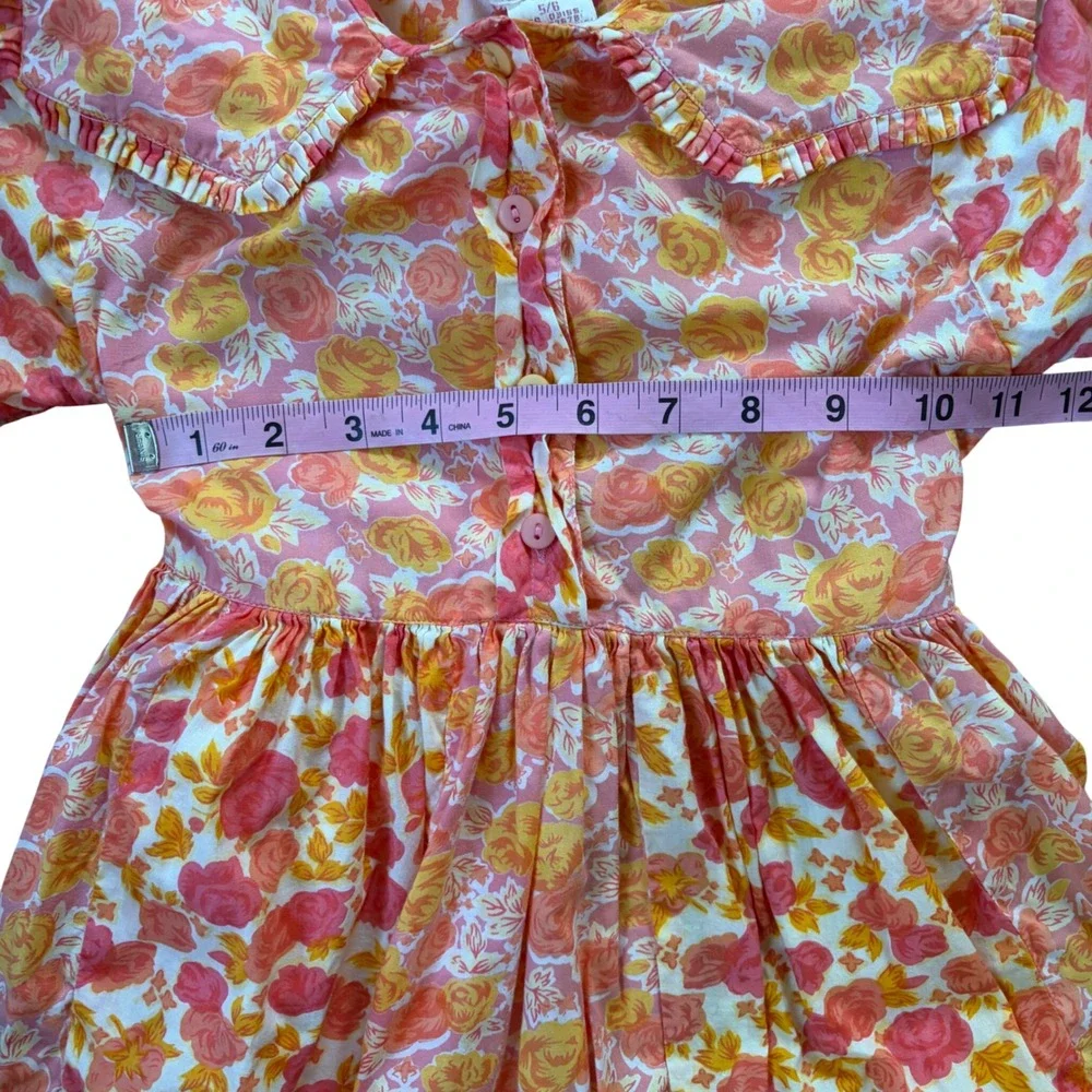 Vintage April Cornell Cornelloki Girls Floral Cotton Dress Pink 5/6 Cottagecore